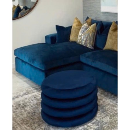 88003019 : Bàn Sofa, Ottoman Hình Tròn - Xanh Dương